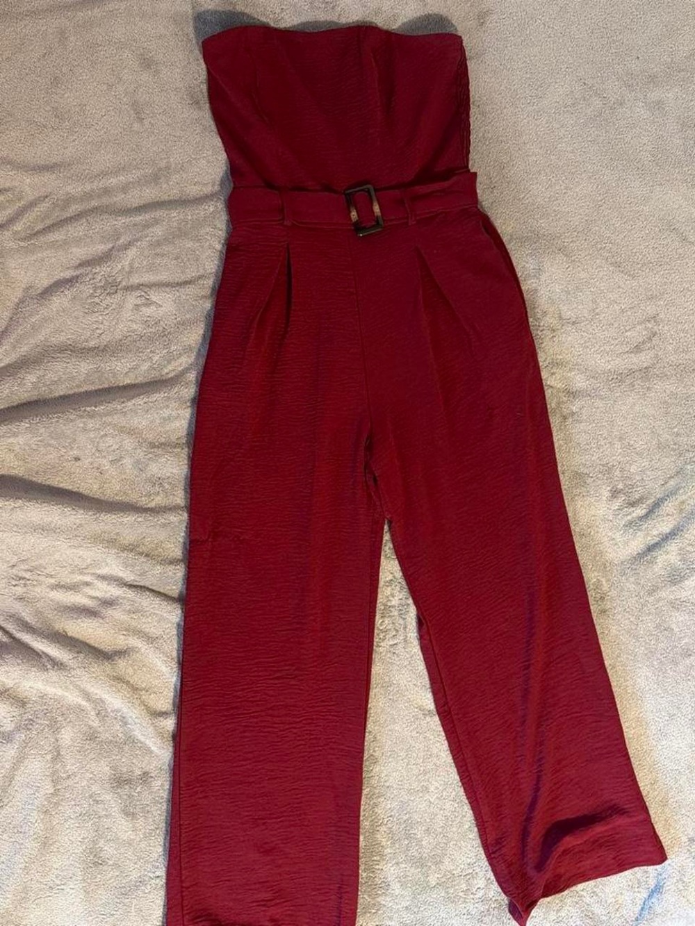 Strapless Belted Midi pantsuit in Burgundy